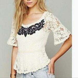 Free People Victorian Lace Peplum Sheer Top
